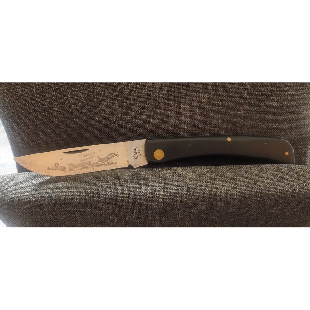 CASE XX USA 3 DOT 1977 BLACK JUMBO SODBUSTER KNIFE STAINLESS 2138 SS